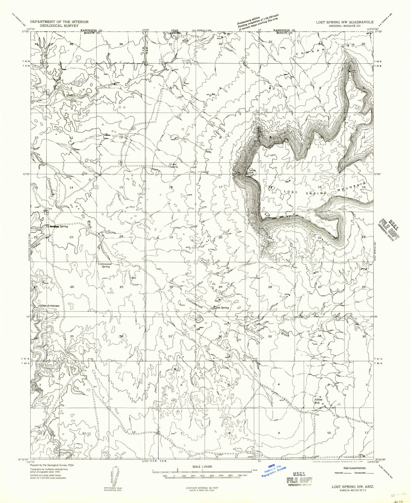 Classic USGS Lost Spring Mountain West Arizona 7.5'x7.5' Topo Map Image