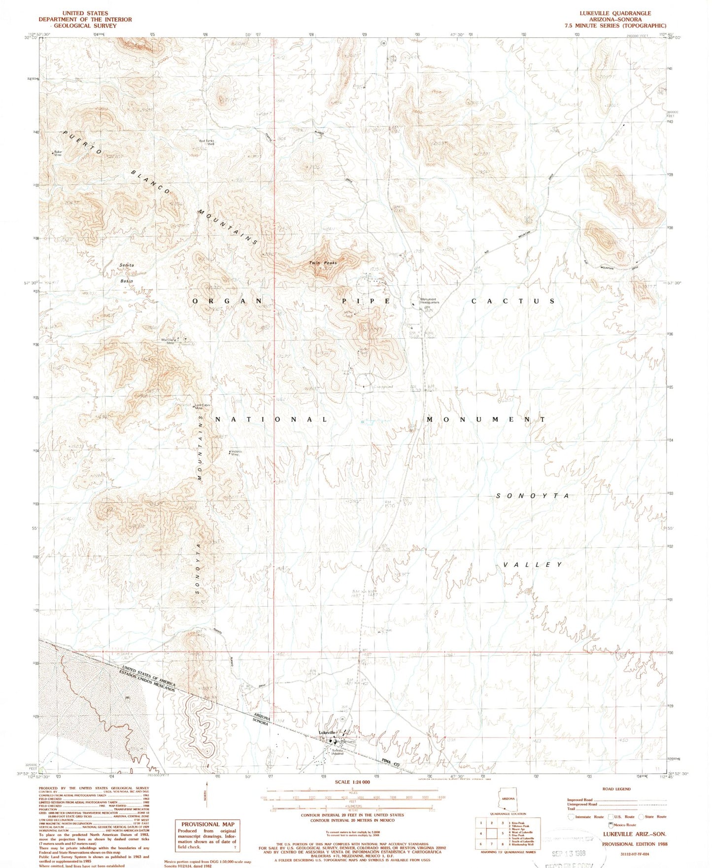 Classic USGS Lukeville Arizona 7.5'x7.5' Topo Map Image