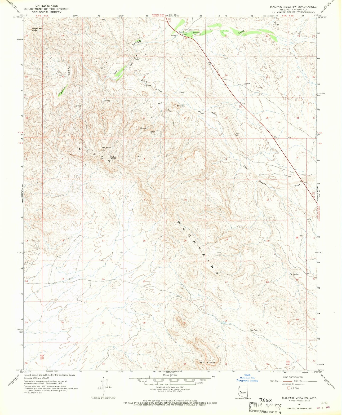Classic USGS Ives Peak Arizona 7.5'x7.5' Topo Map Image