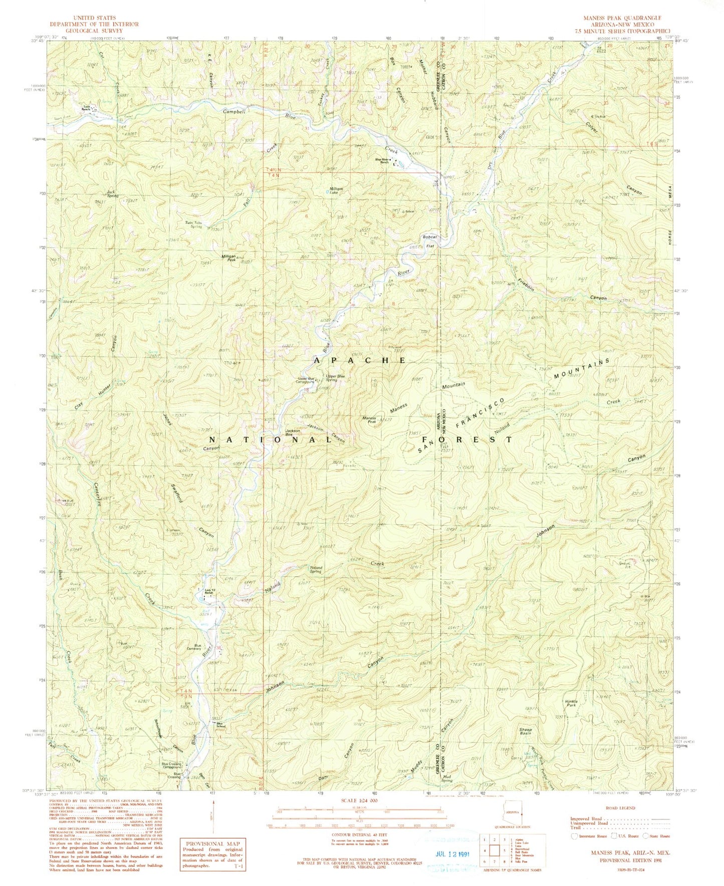 Classic USGS Maness Peak Arizona 7.5'x7.5' Topo Map Image