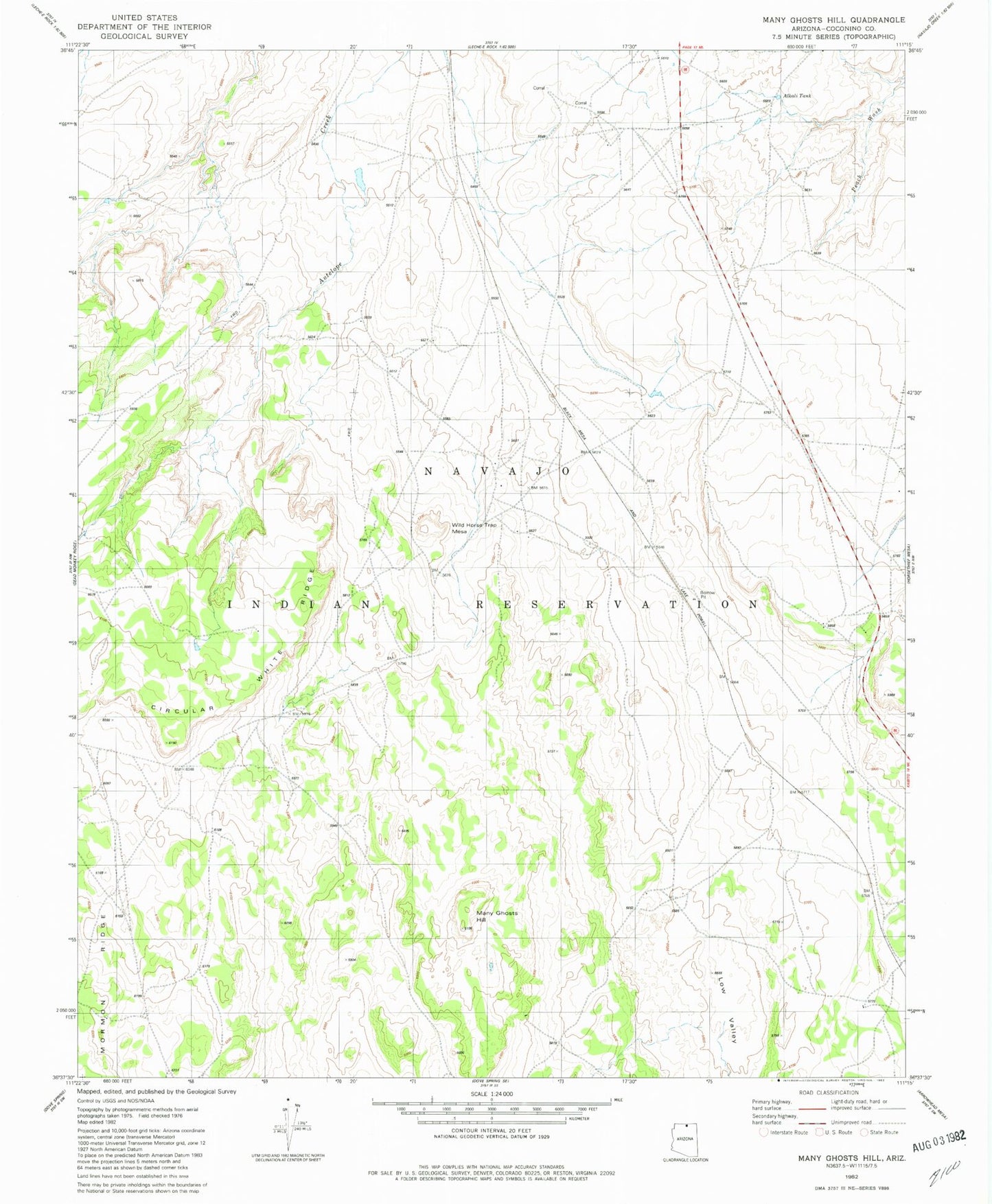 Classic USGS Many Ghosts Hill Arizona 7.5'x7.5' Topo Map Image