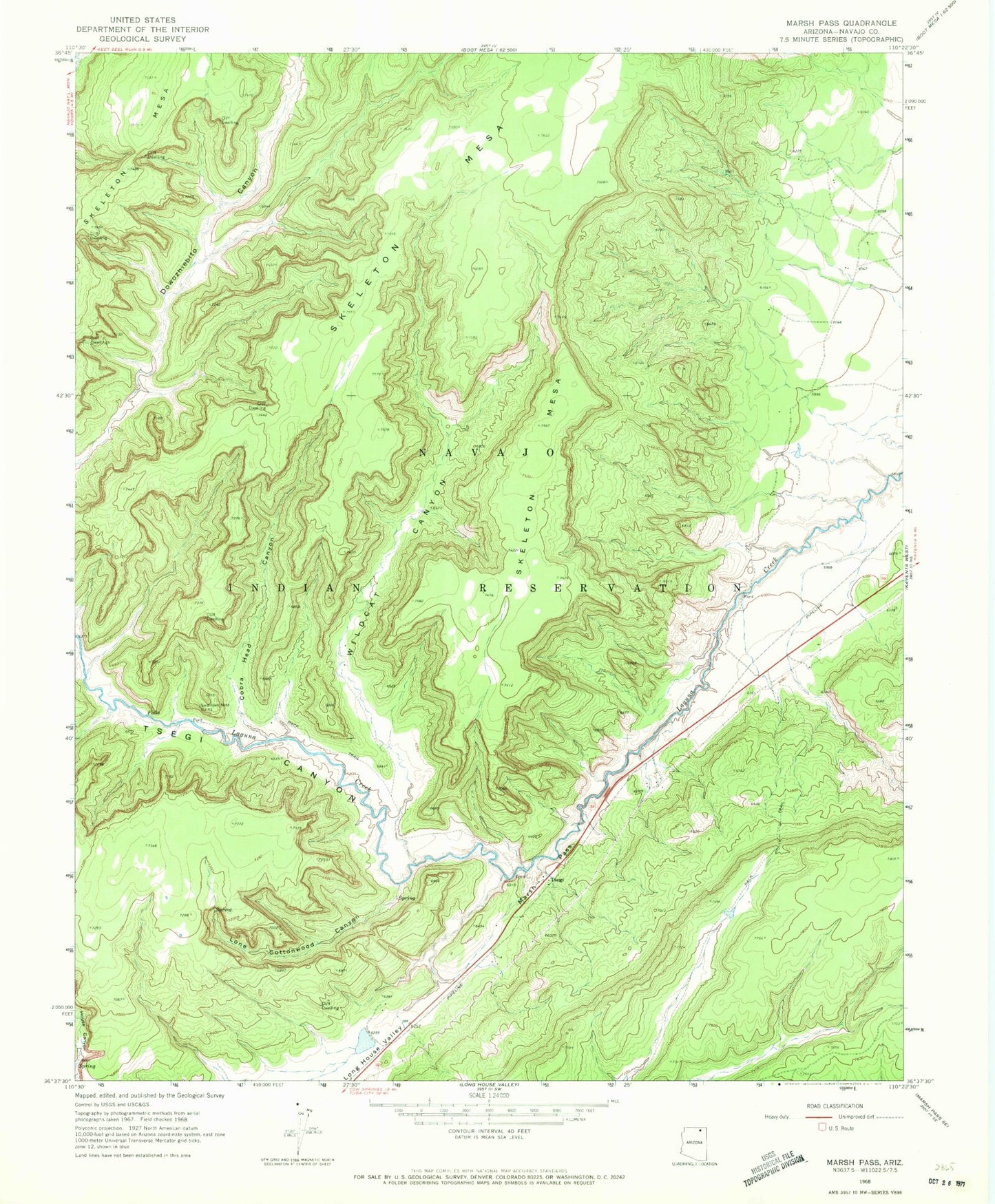 Classic USGS Marsh Pass Arizona 7.5'x7.5' Topo Map Image
