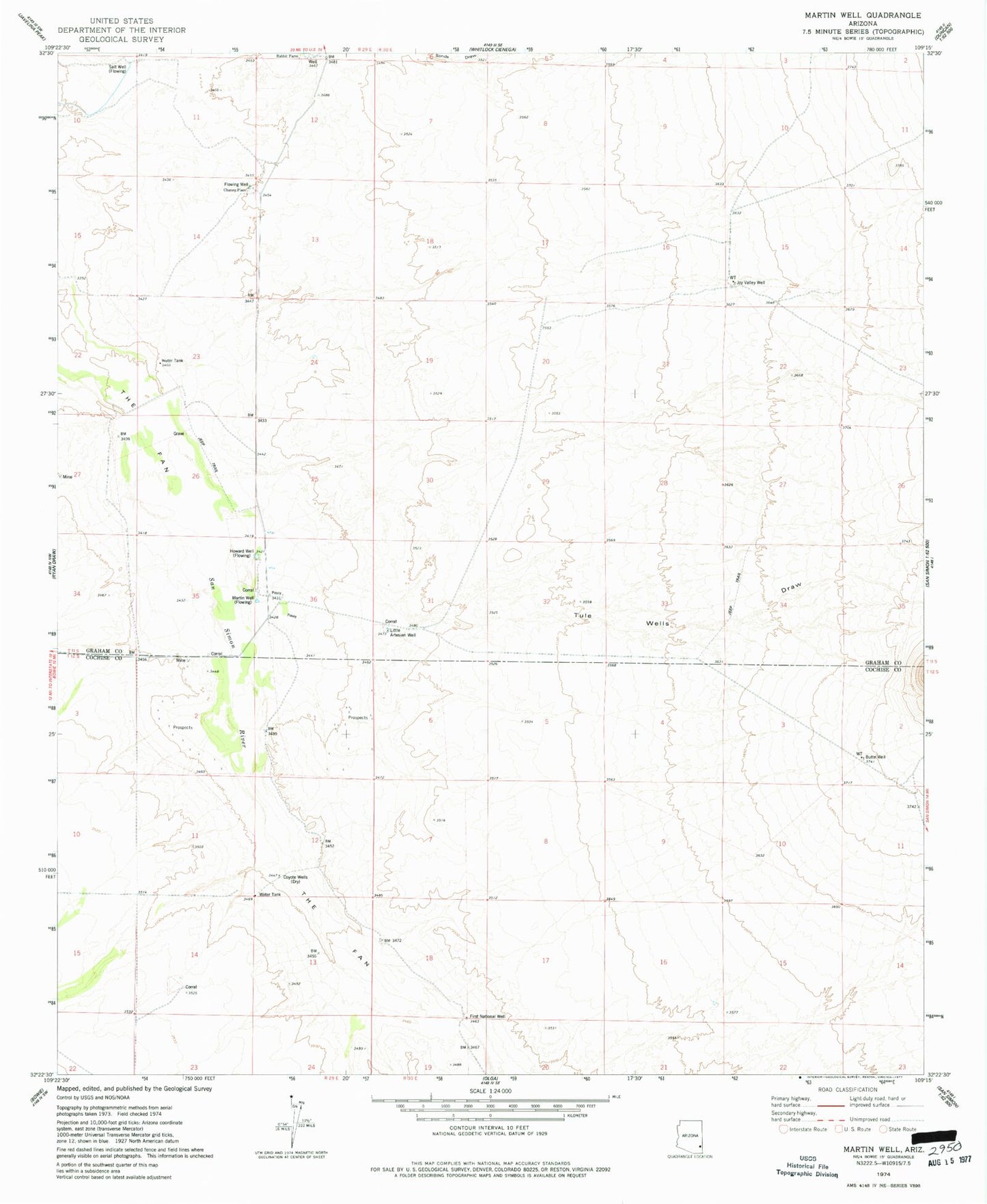 Classic USGS Martin Well Arizona 7.5'x7.5' Topo Map Image