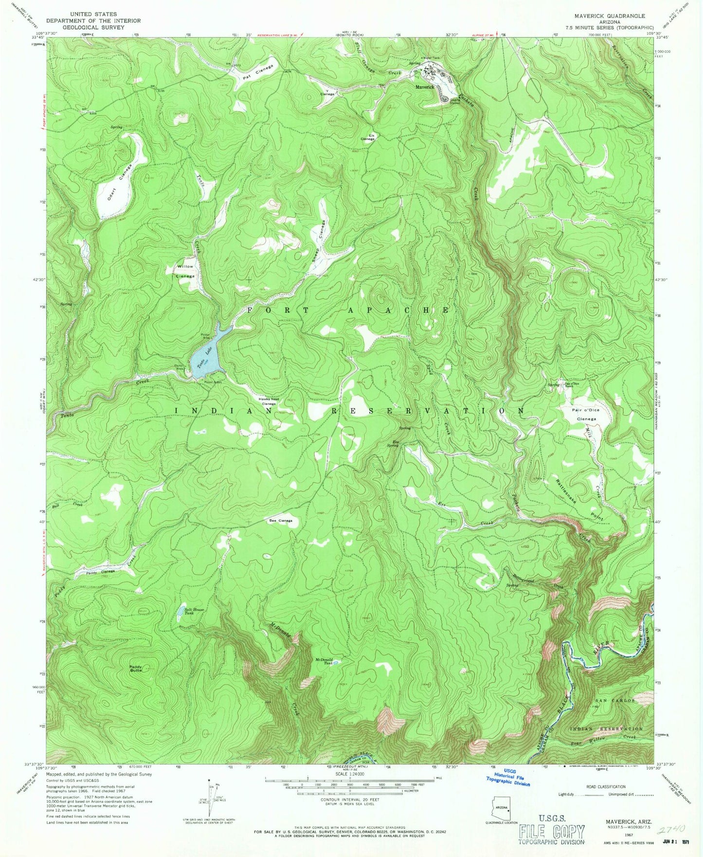 Classic USGS Maverick Arizona 7.5'x7.5' Topo Map Image