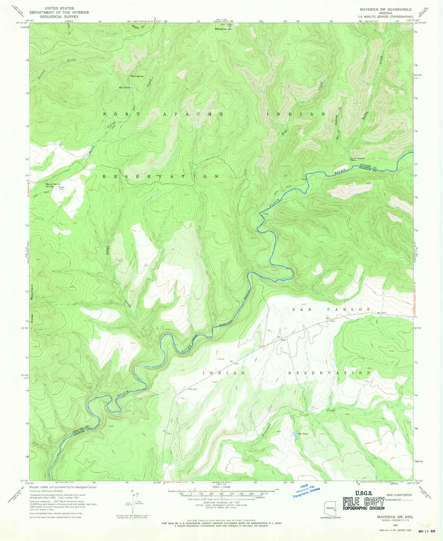 Classic USGS Maverick SW Arizona 7.5'x7.5' Topo Map Image