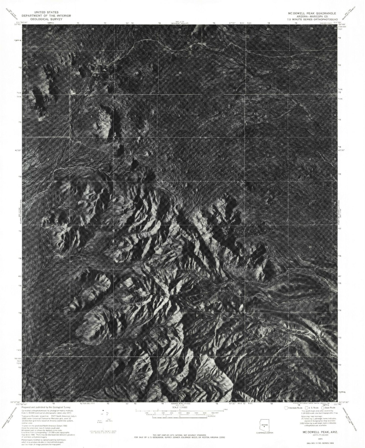 Classic USGS McDowell Peak Arizona 7.5'x7.5' Topo Map Image