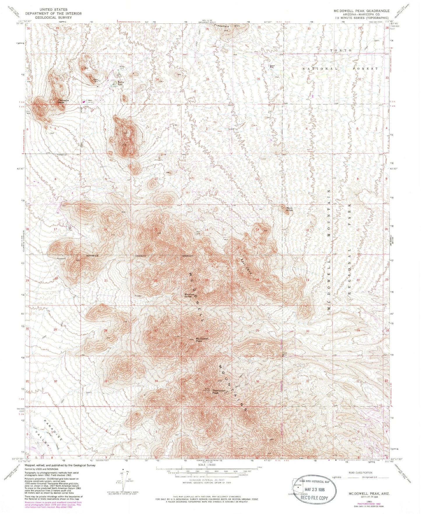 Classic USGS McDowell Peak Arizona 7.5'x7.5' Topo Map Image