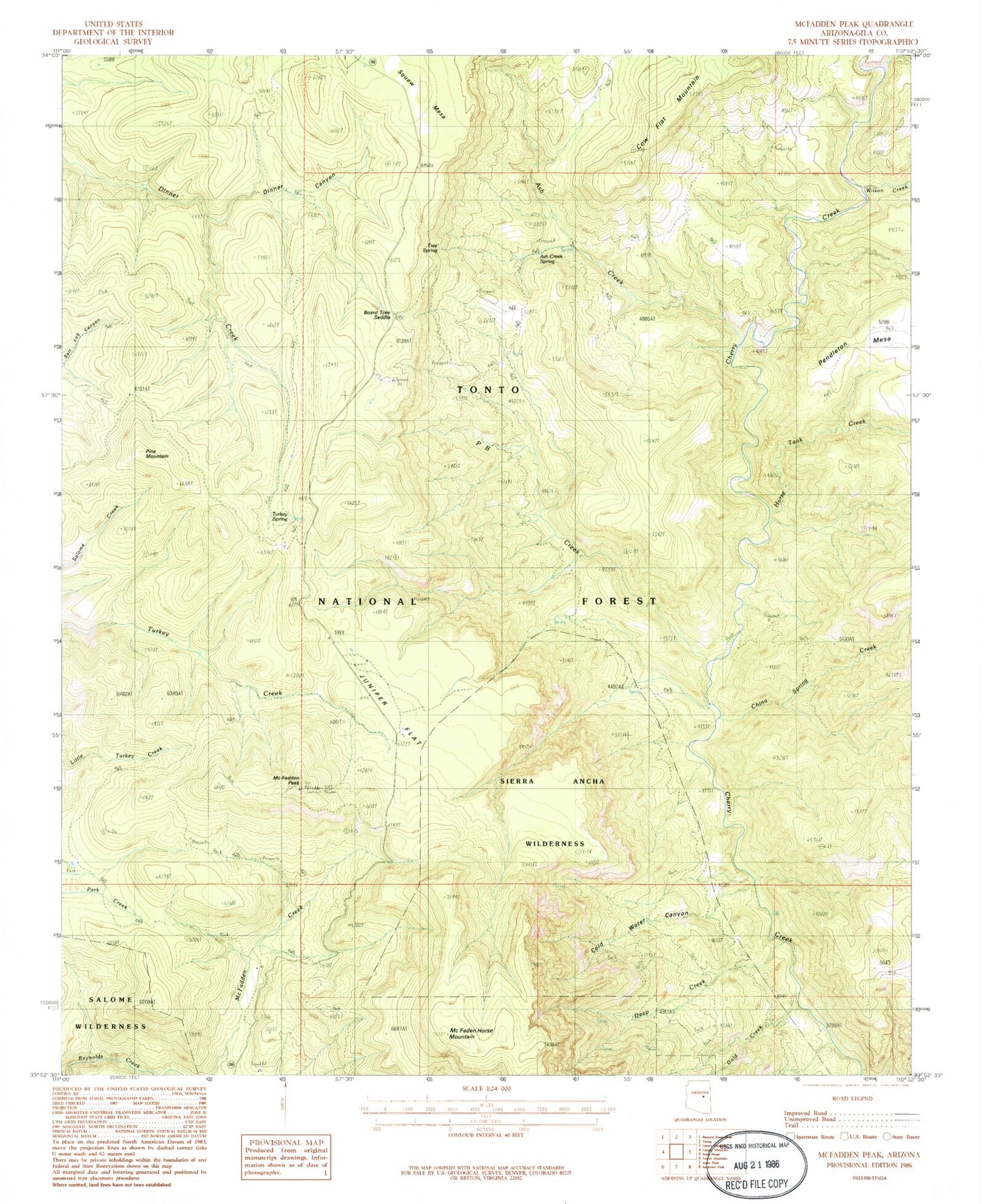 Classic USGS McFadden Peak Arizona 7.5'x7.5' Topo Map Image