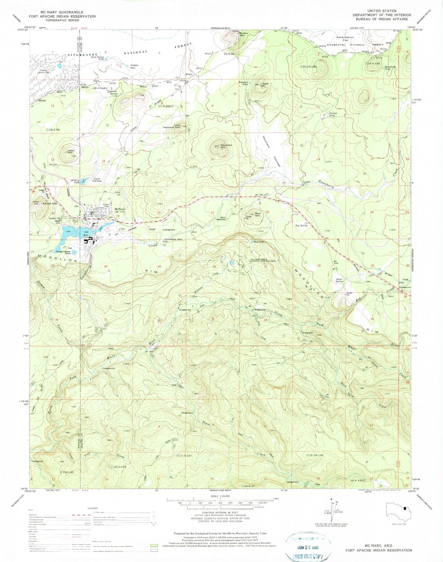 Classic USGS McNary Arizona 7.5'x7.5' Topo Map Image