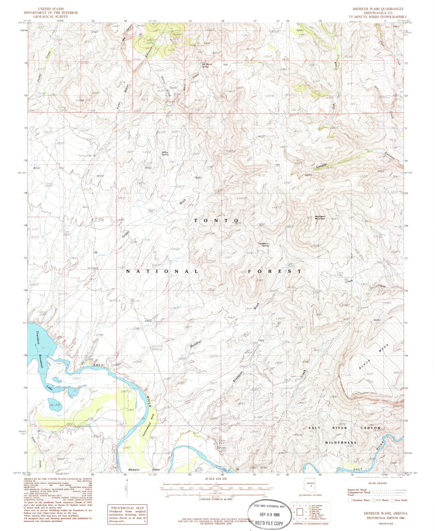 Classic USGS Meddler Wash Arizona 7.5'x7.5' Topo Map Image