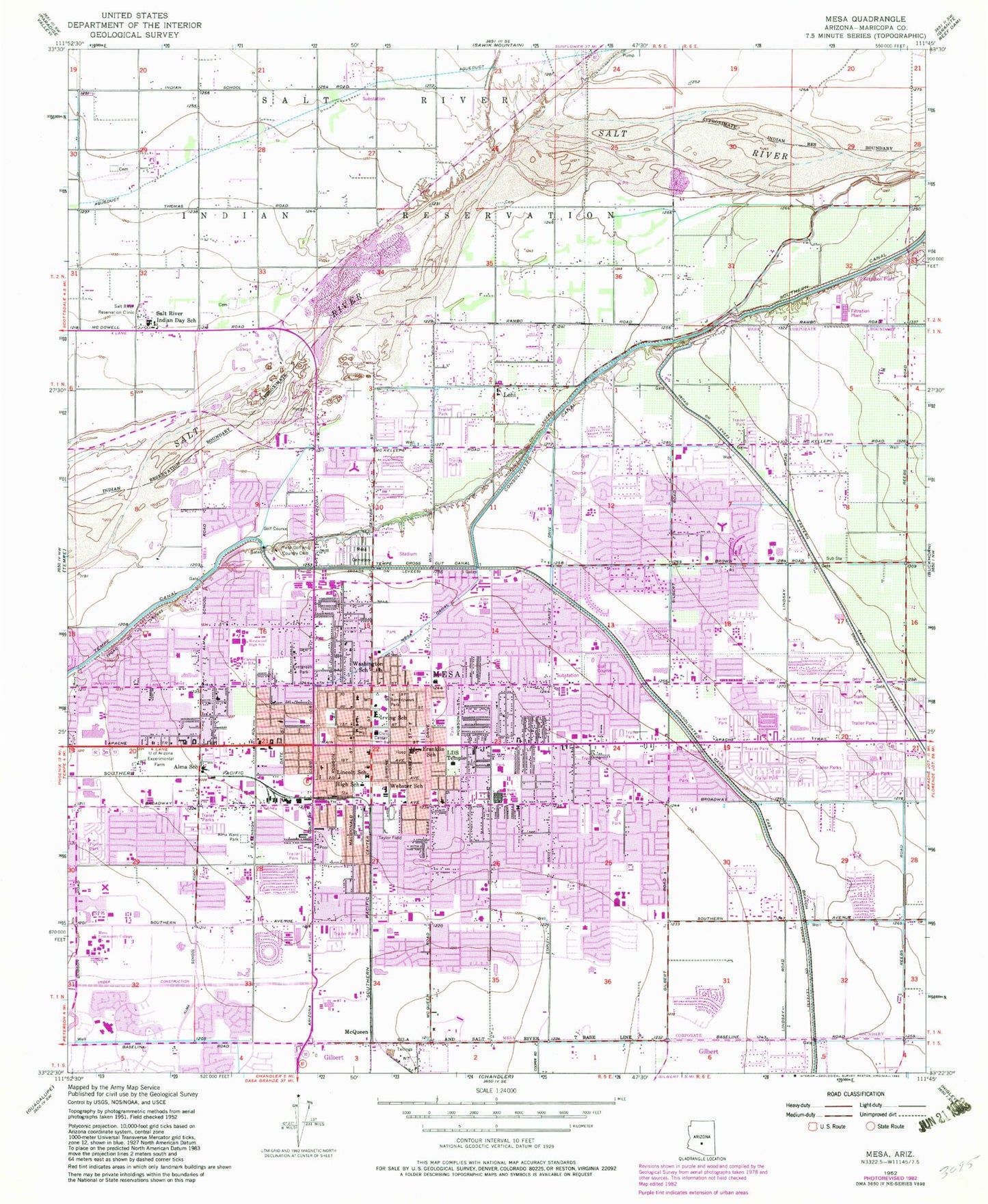 Classic USGS Mesa Arizona 7.5'x7.5' Topo Map Image