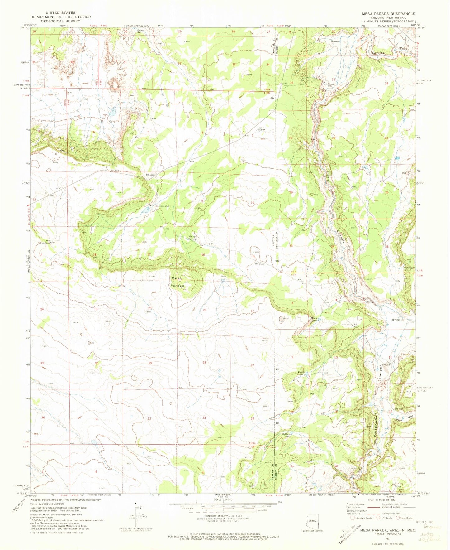 Classic USGS Mesa Parada Arizona 7.5'x7.5' Topo Map Image