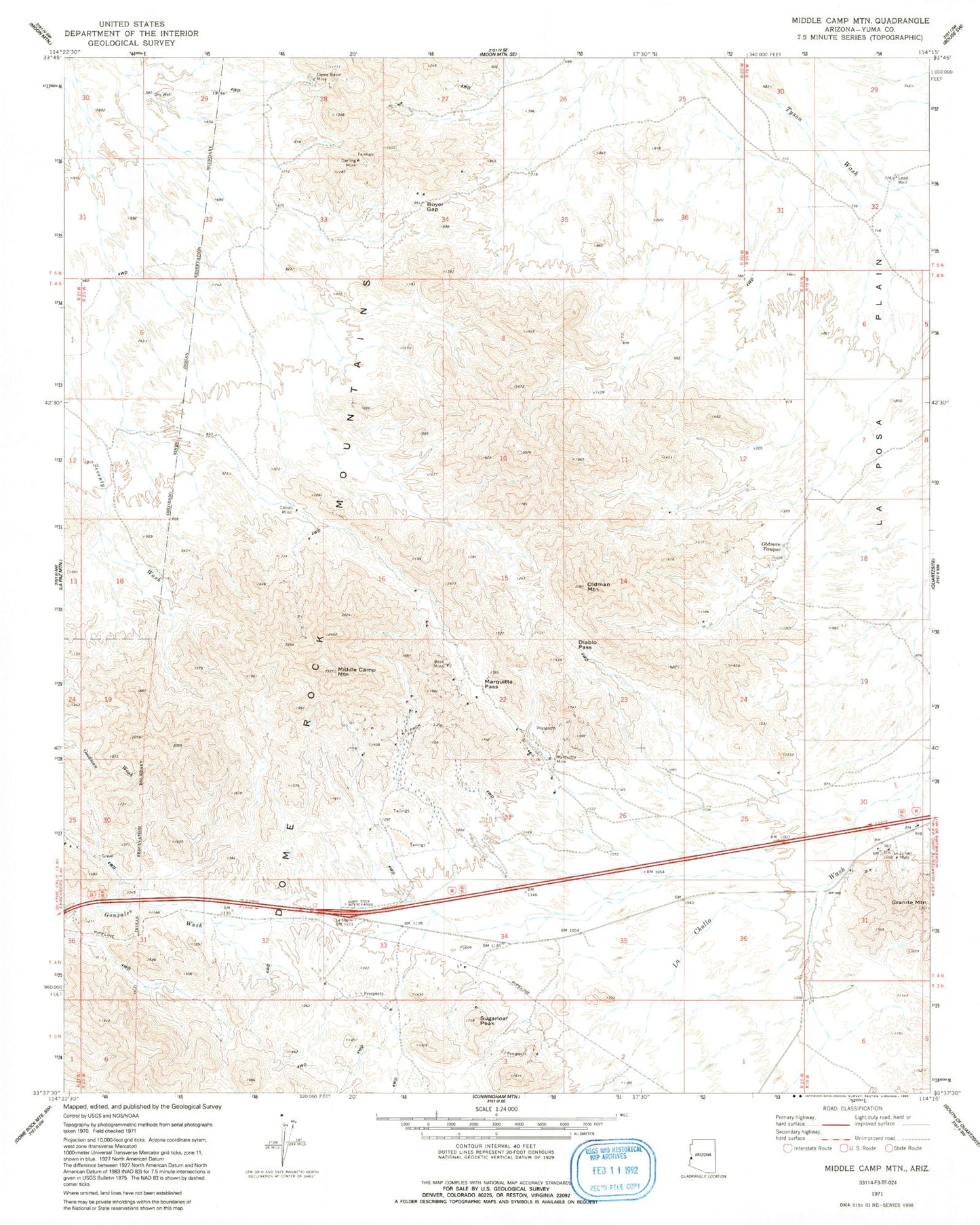 Classic USGS Middle Camp Mountain Arizona 7.5'x7.5' Topo Map Image