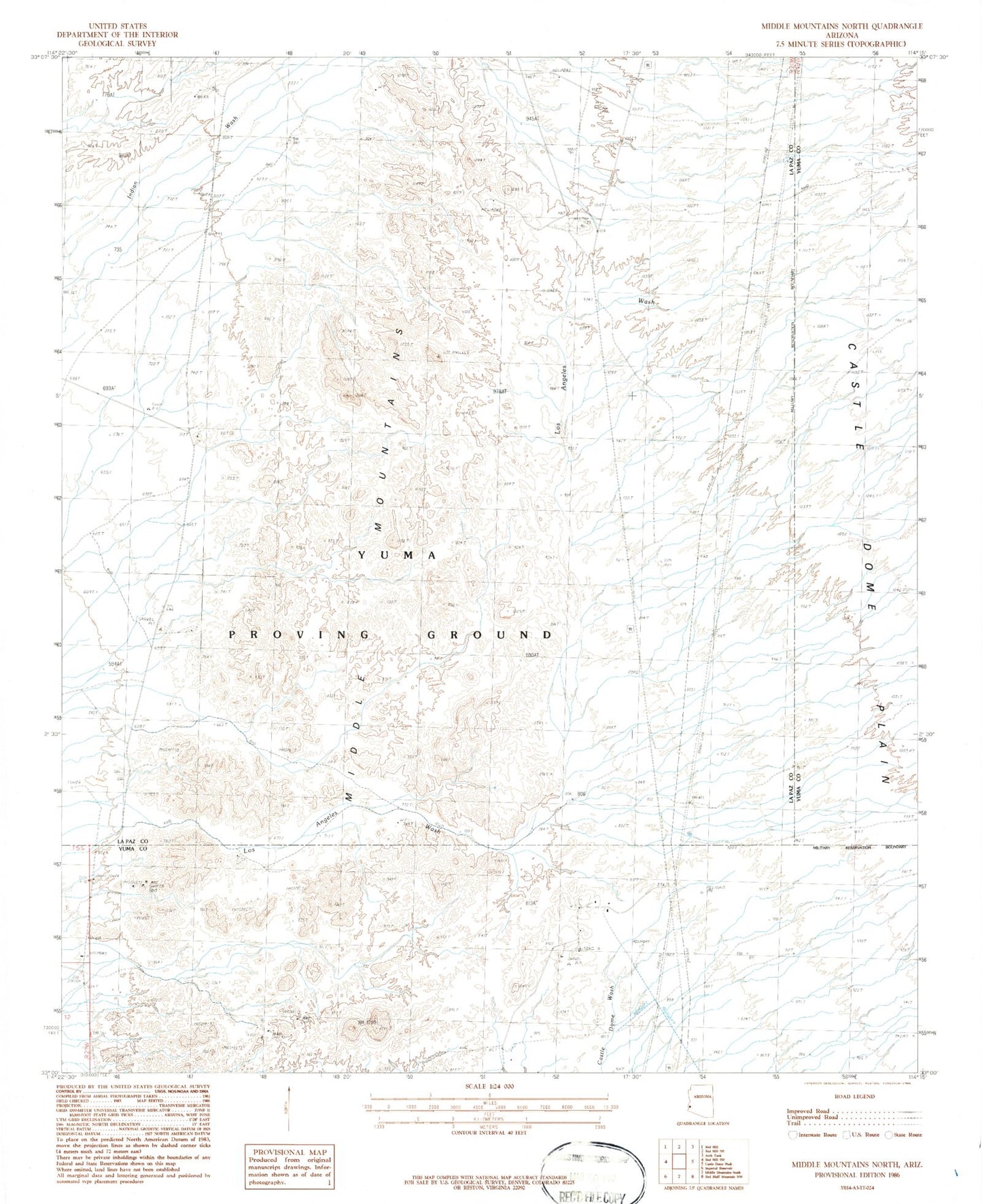 Classic USGS Middle Mountains North Arizona 7.5'x7.5' Topo Map Image
