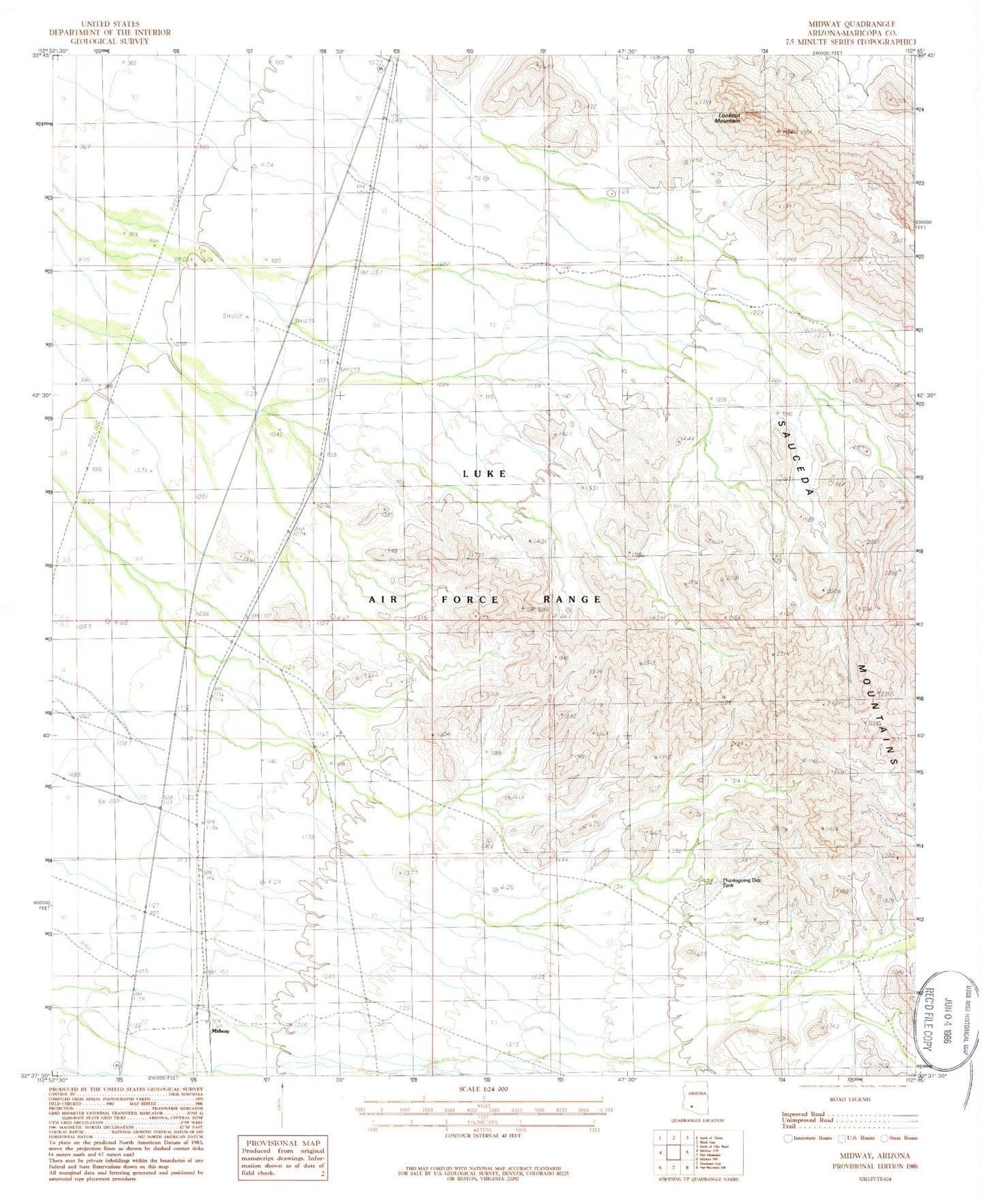 Classic USGS Midway Arizona 7.5'x7.5' Topo Map Image