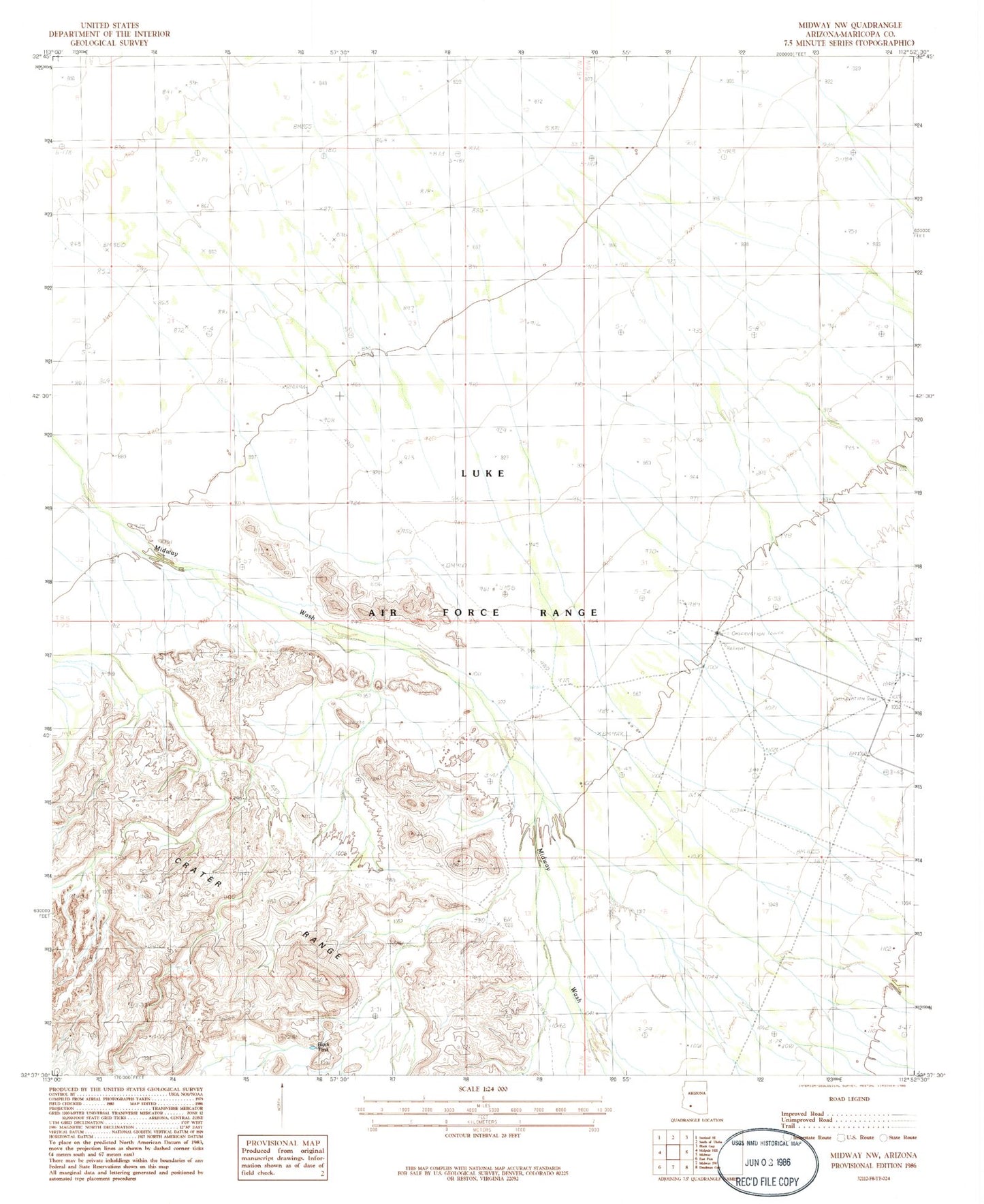 Classic USGS Midway NW Arizona 7.5'x7.5' Topo Map Image