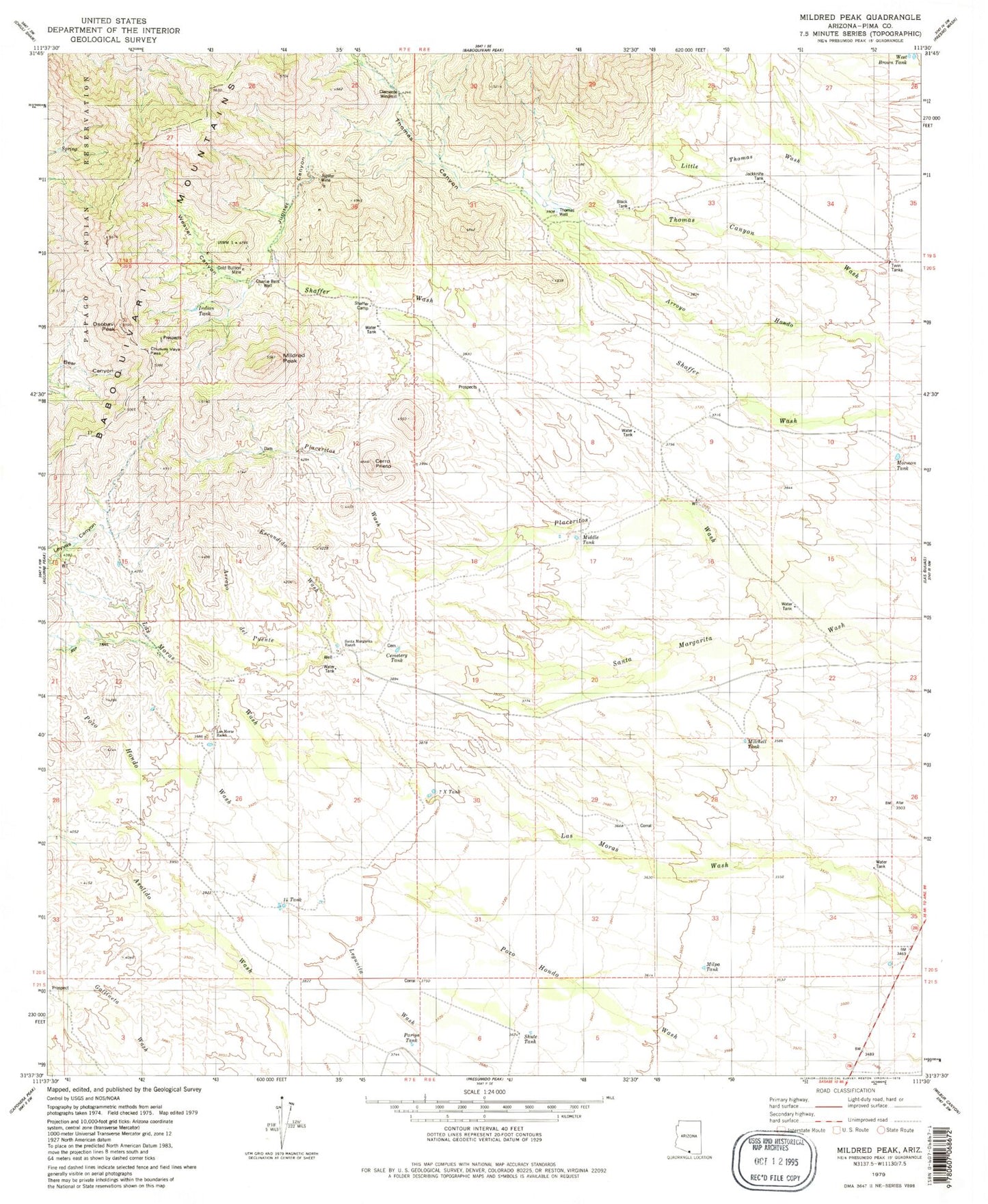 Classic USGS Mildred Peak Arizona 7.5'x7.5' Topo Map Image