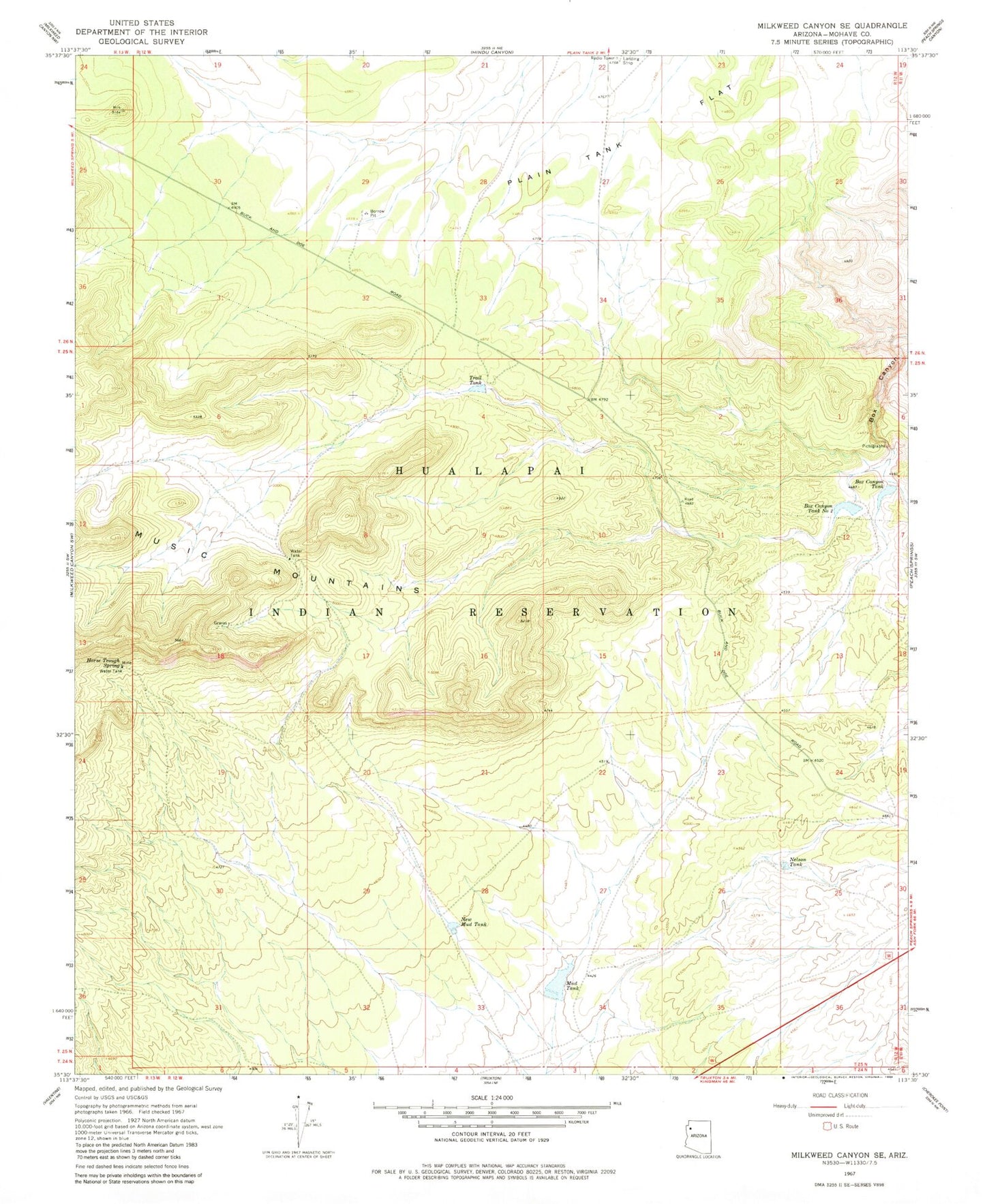 Classic USGS Milkweed Canyon SE Arizona 7.5'x7.5' Topo Map Image