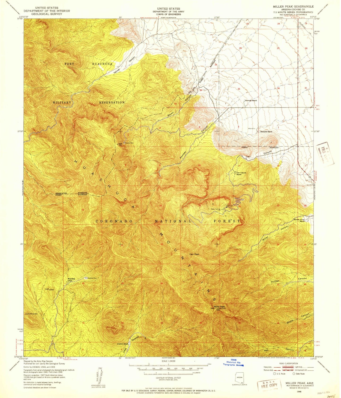 Classic USGS Miller Peak Arizona 7.5'x7.5' Topo Map Image