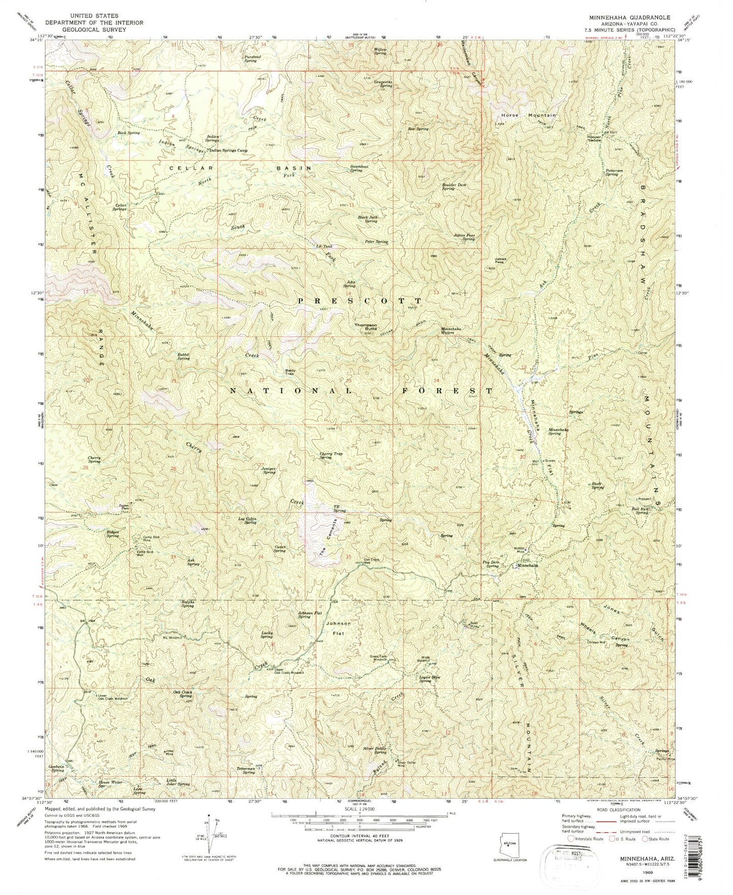 Classic USGS Minnehaha Arizona 7.5'x7.5' Topo Map Image