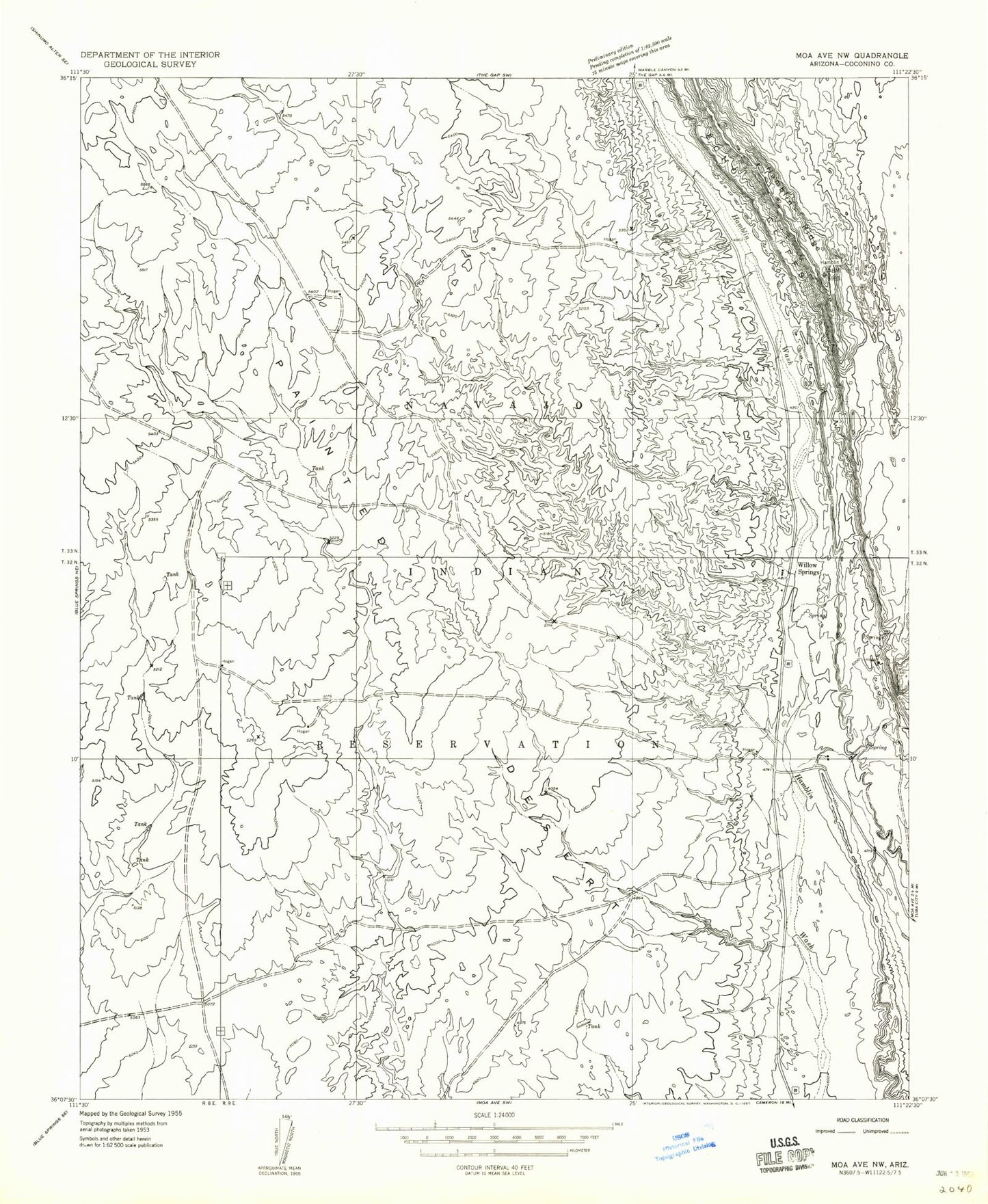 Classic USGS Willow Springs Arizona 7.5'x7.5' Topo Map Image