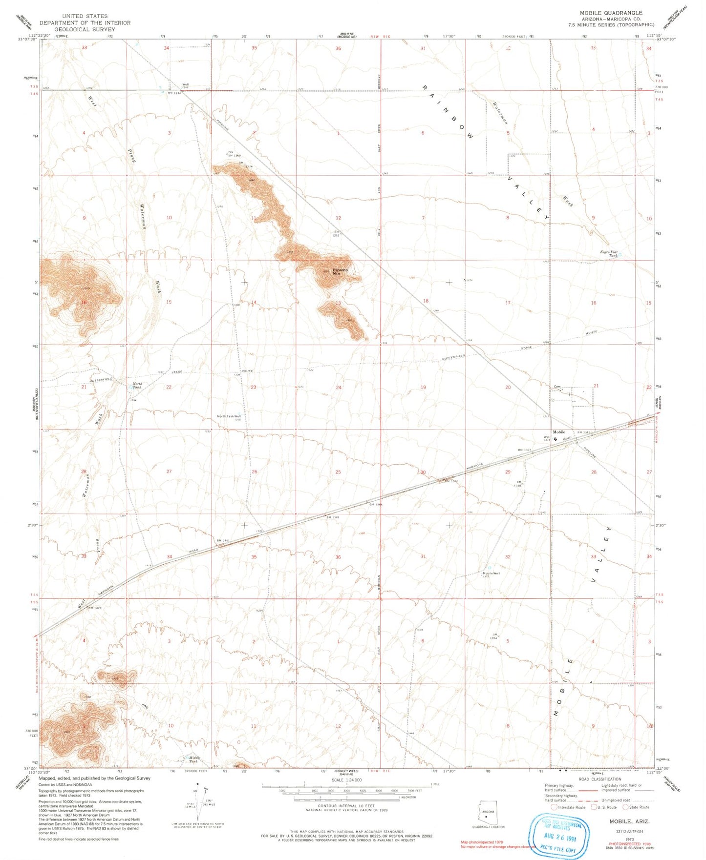 Classic USGS Mobile Arizona 7.5'x7.5' Topo Map Image