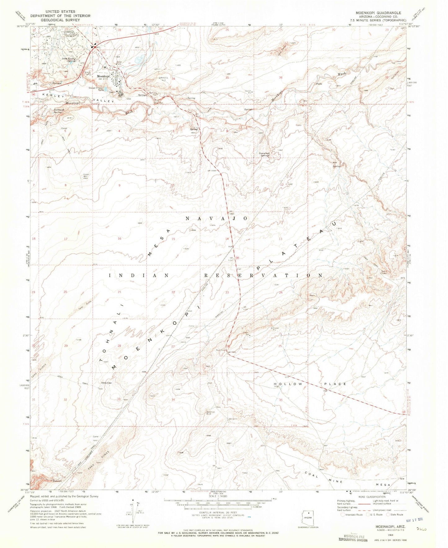 Classic USGS Moenkopi Arizona 7.5'x7.5' Topo Map Image