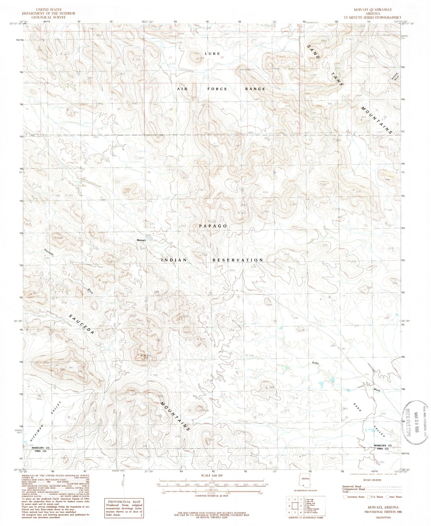 Classic USGS Moivayi Arizona 7.5'x7.5' Topo Map Image