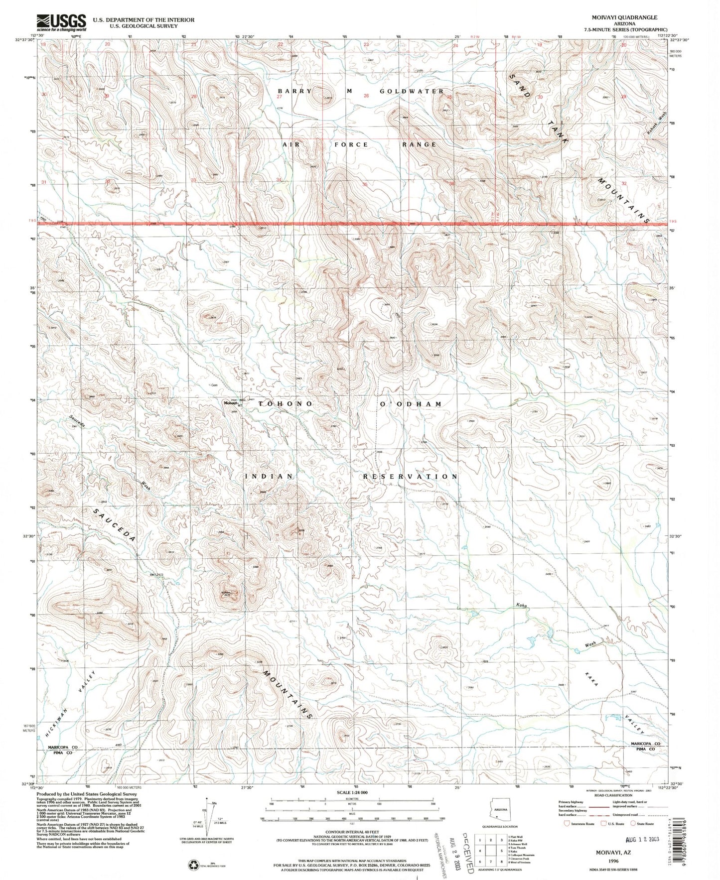 Classic USGS Moivayi Arizona 7.5'x7.5' Topo Map Image