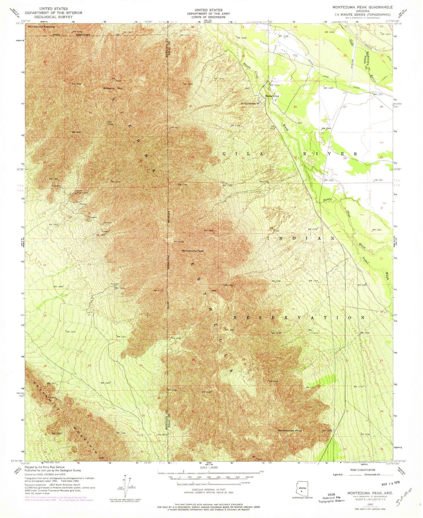 Classic USGS Montezuma Peak Arizona 7.5'x7.5' Topo Map Image