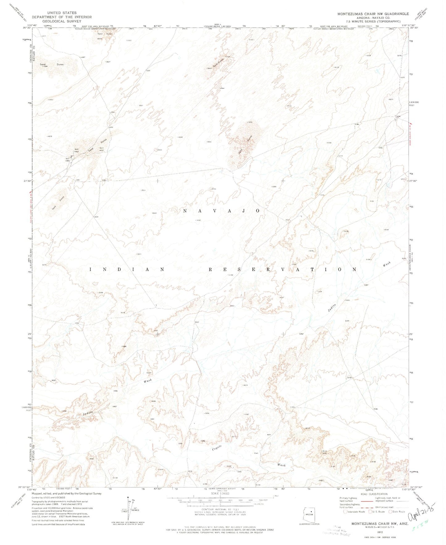 Classic USGS Montezumas Chair NW Arizona 7.5'x7.5' Topo Map Image