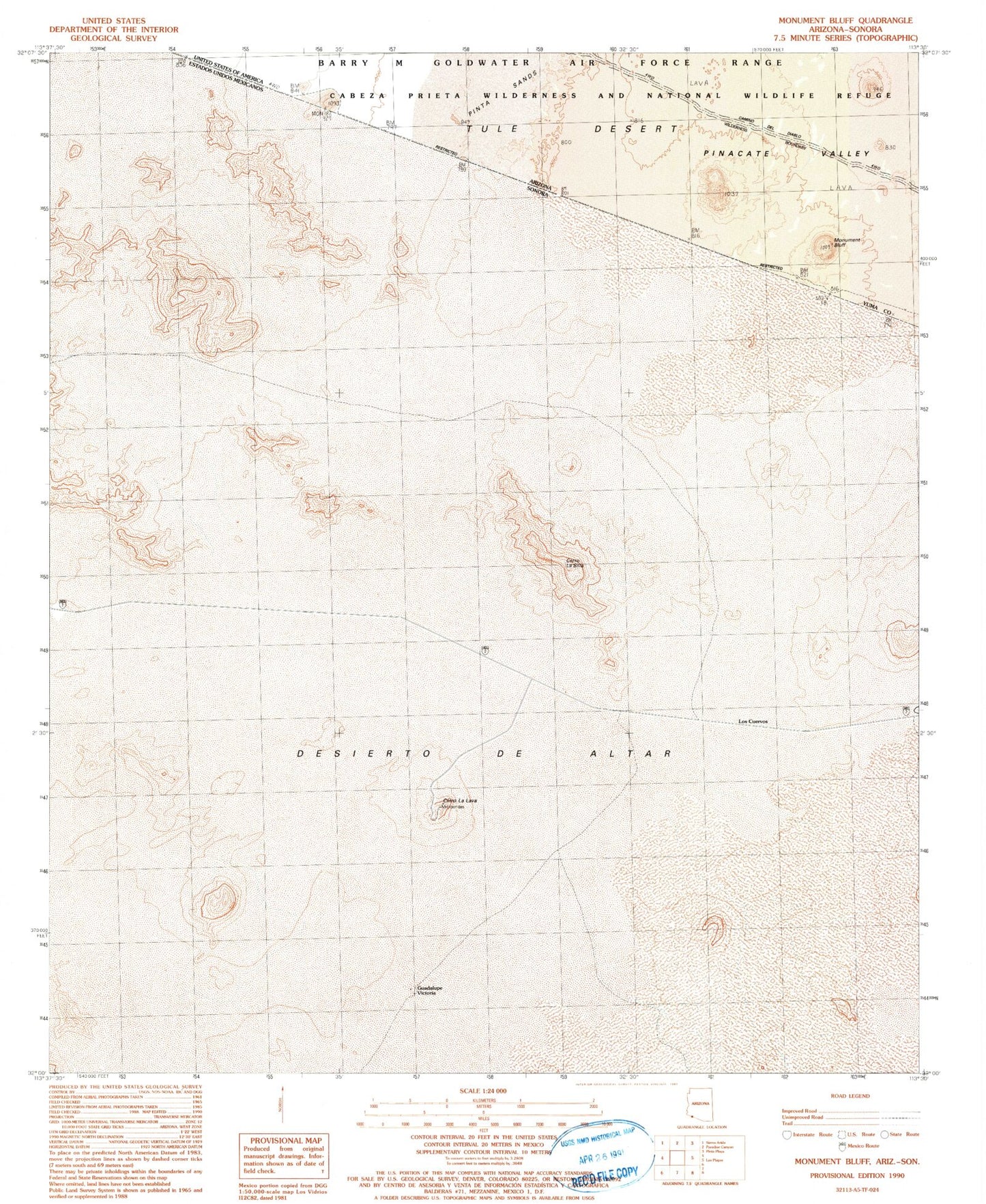 Classic USGS Monument Bluff Arizona 7.5'x7.5' Topo Map Image