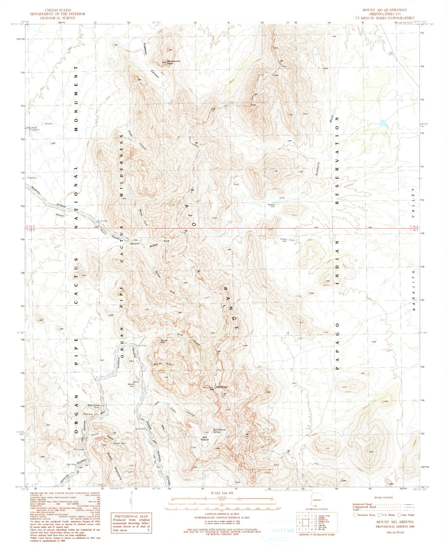Classic USGS Mount Ajo Arizona 7.5'x7.5' Topo Map Image