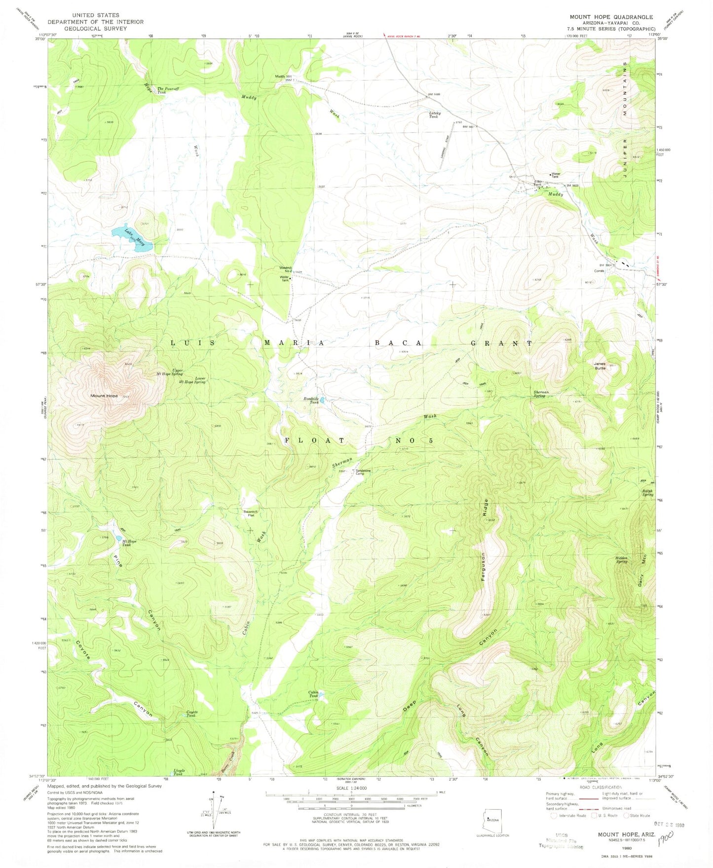 Classic USGS Mount Hope Arizona 7.5'x7.5' Topo Map Image