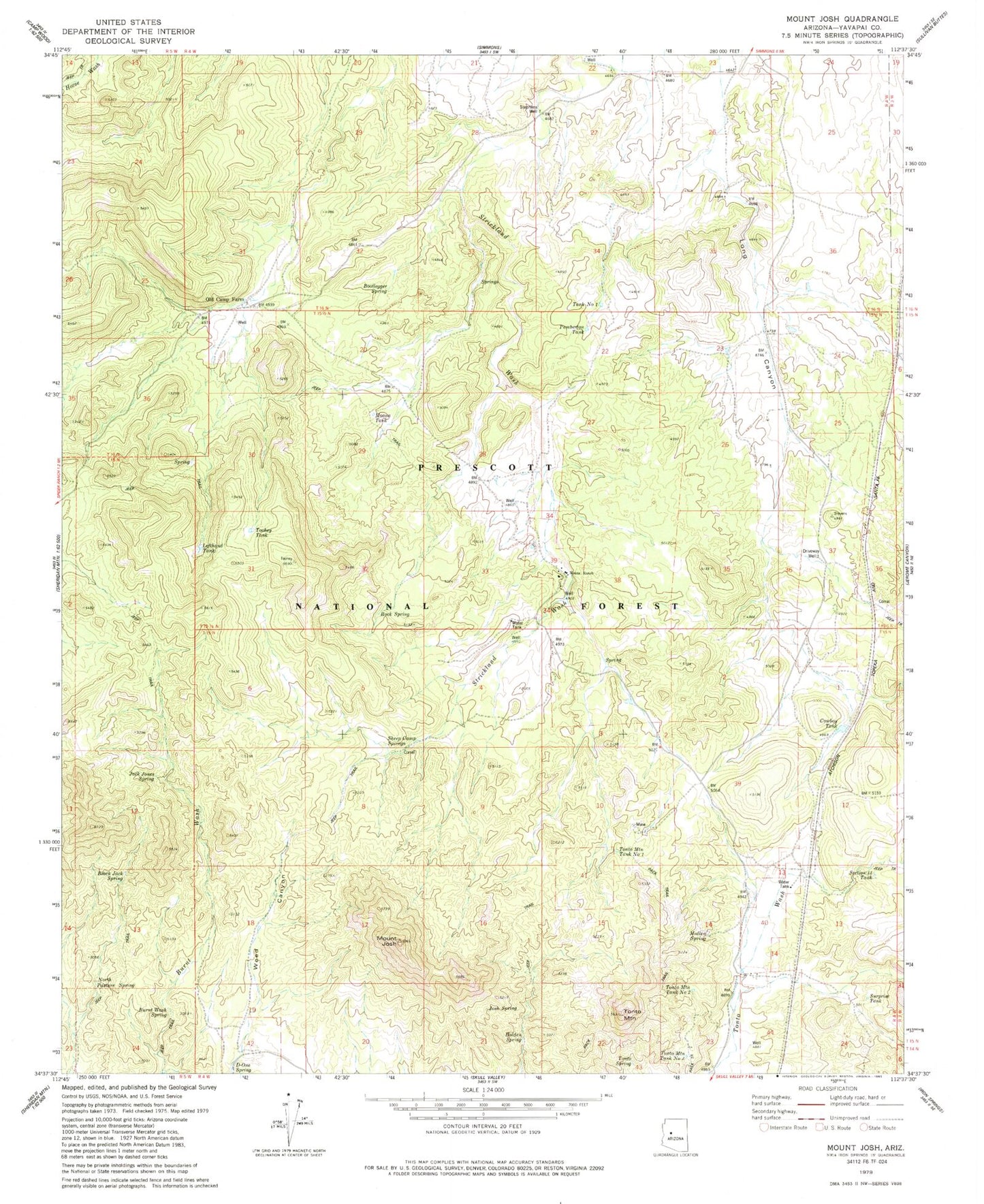 Classic USGS Mount Josh Arizona 7.5'x7.5' Topo Map Image