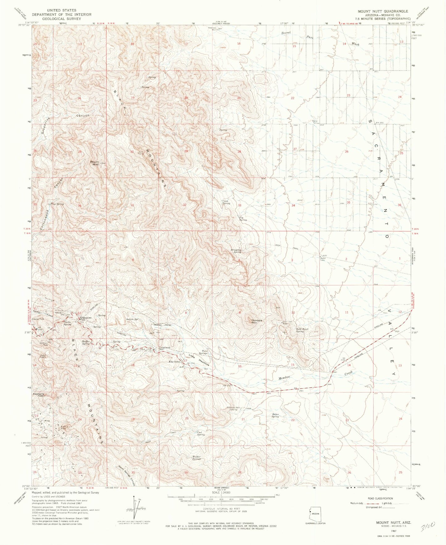 Classic USGS Mount Nutt Arizona 7.5'x7.5' Topo Map Image