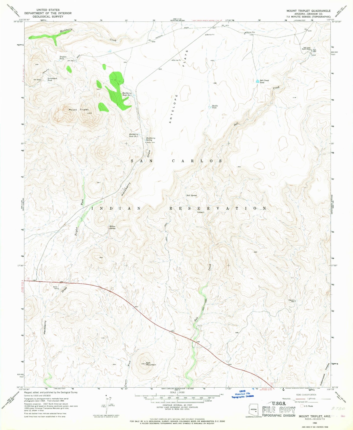 Classic USGS Mount Triplet Arizona 7.5'x7.5' Topo Map Image