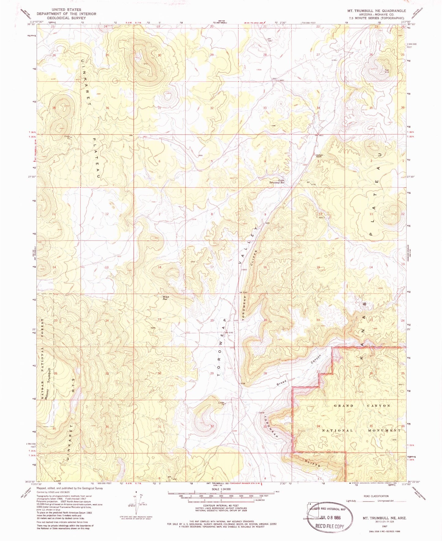 Classic USGS Mount Trumbull NE Arizona 7.5'x7.5' Topo Map Image