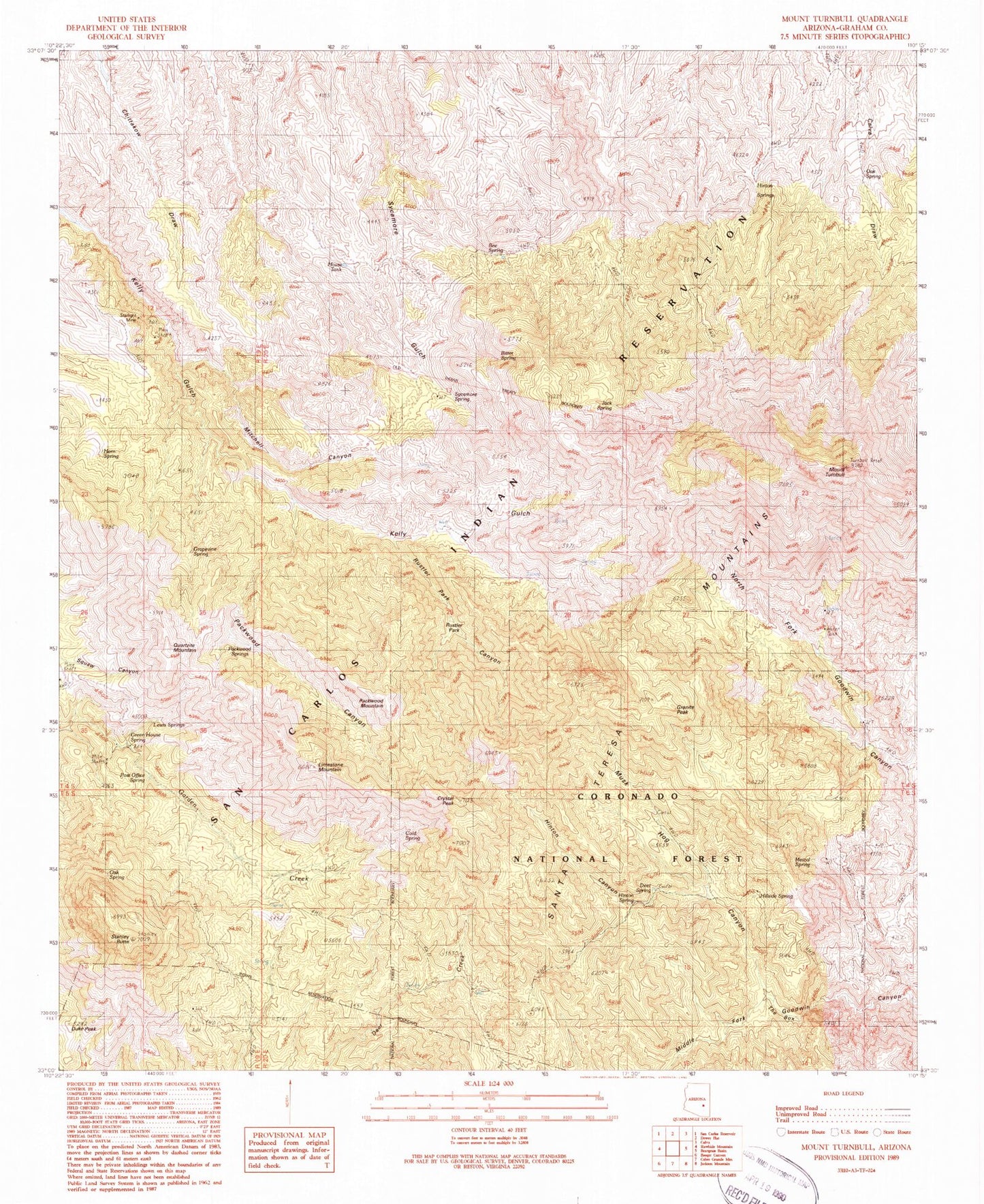 Classic USGS Mount Turnbull Arizona 7.5'x7.5' Topo Map Image