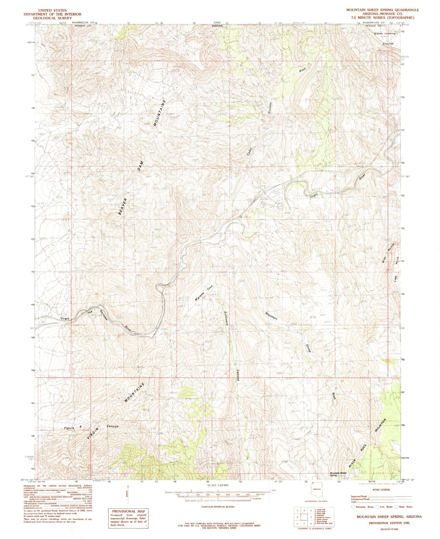 Classic USGS Mountain Sheep Spring Arizona 7.5'x7.5' Topo Map Image