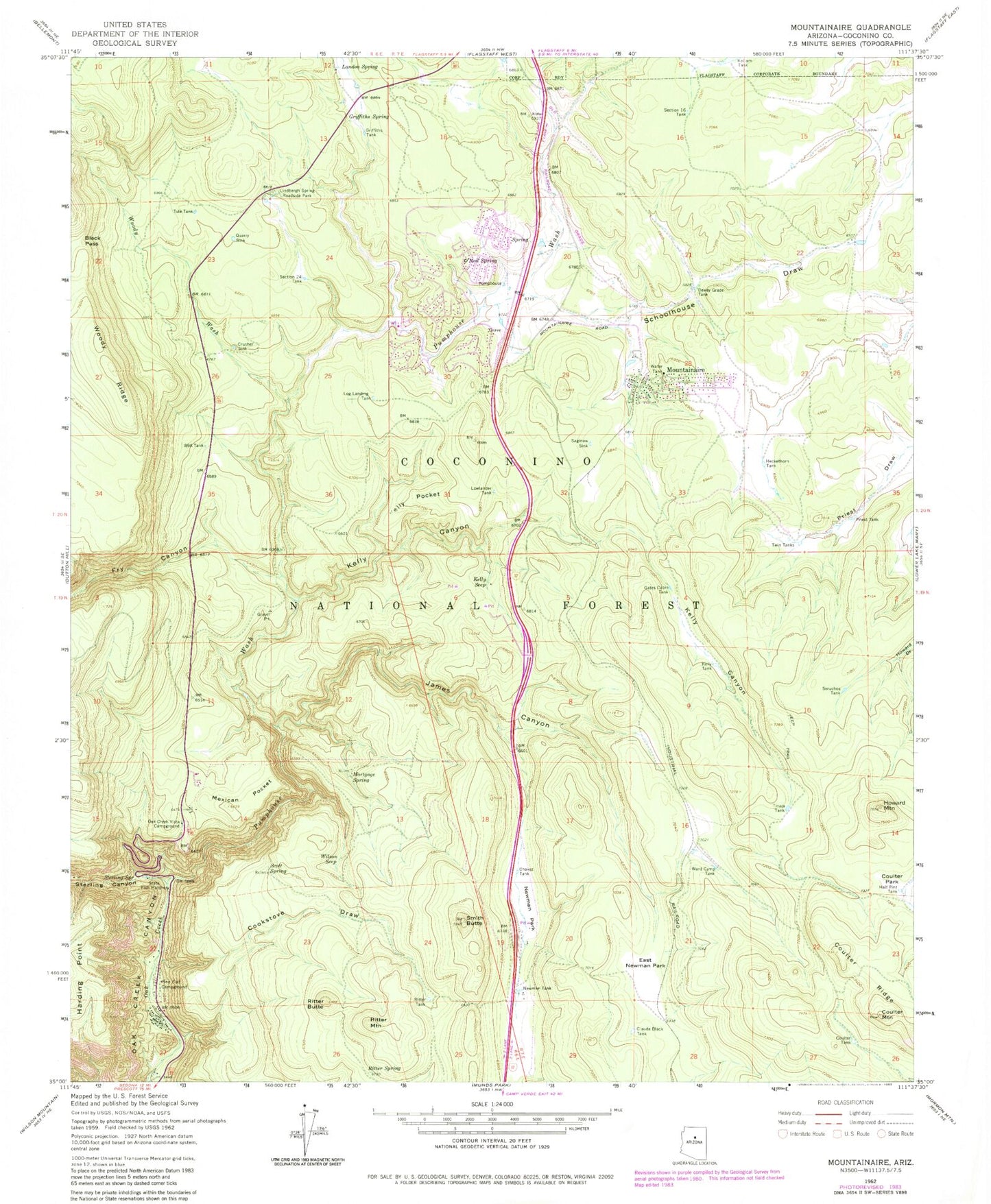 Classic USGS Mountainaire Arizona 7.5'x7.5' Topo Map Image