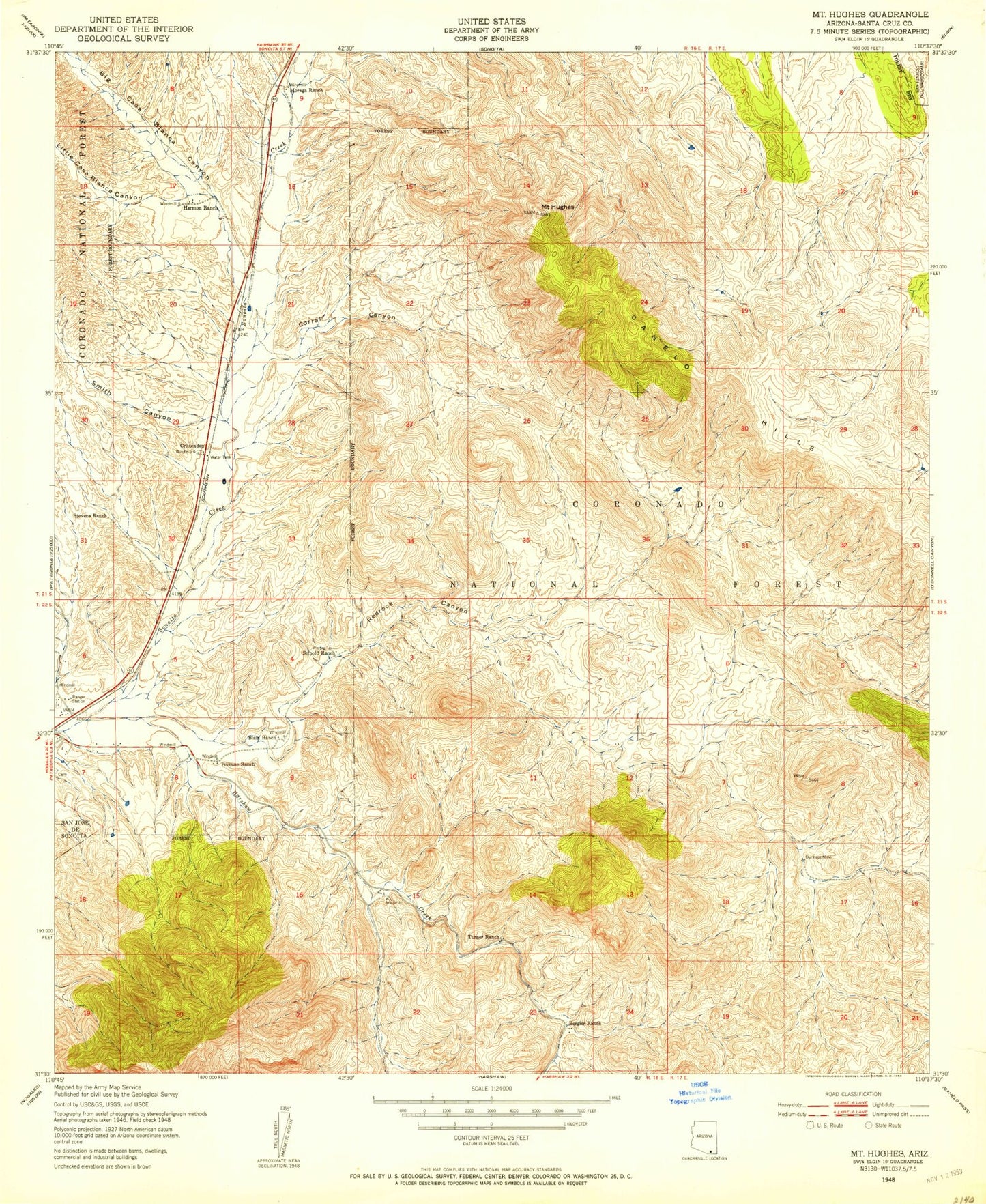 Classic USGS Mount Hughes Arizona 7.5'x7.5' Topo Map Image