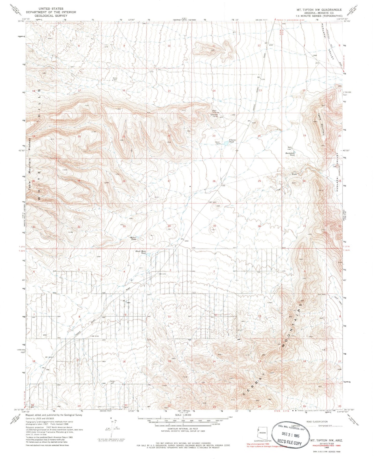 Classic USGS Mount Tipton NW Arizona 7.5'x7.5' Topo Map Image