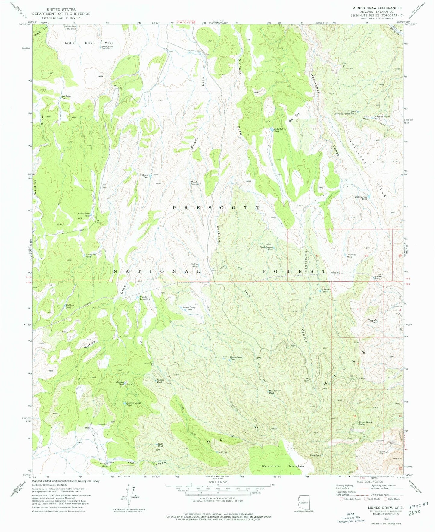 Classic USGS Munds Draw Arizona 7.5'x7.5' Topo Map Image