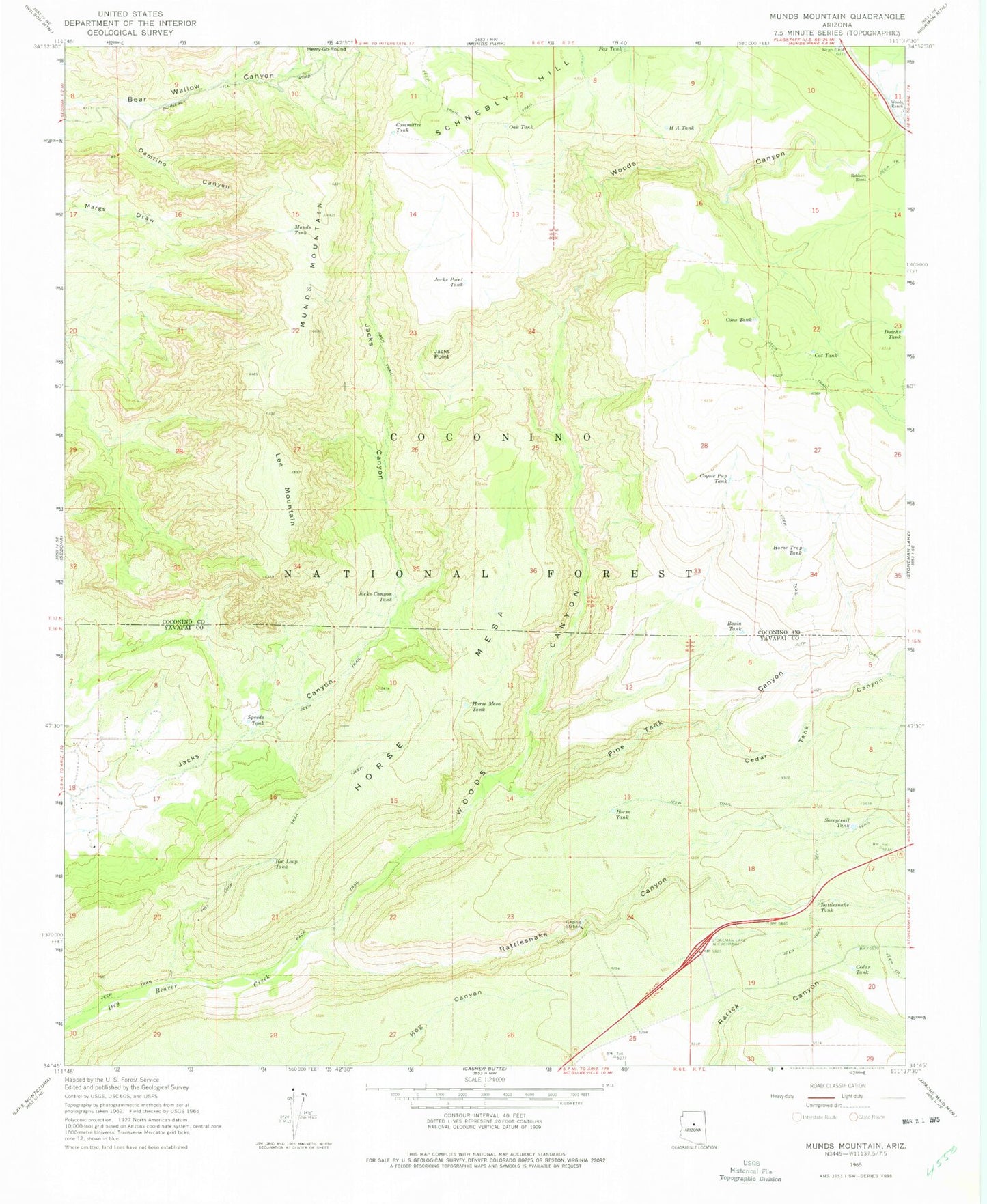 Classic USGS Munds Mountain Arizona 7.5'x7.5' Topo Map Image