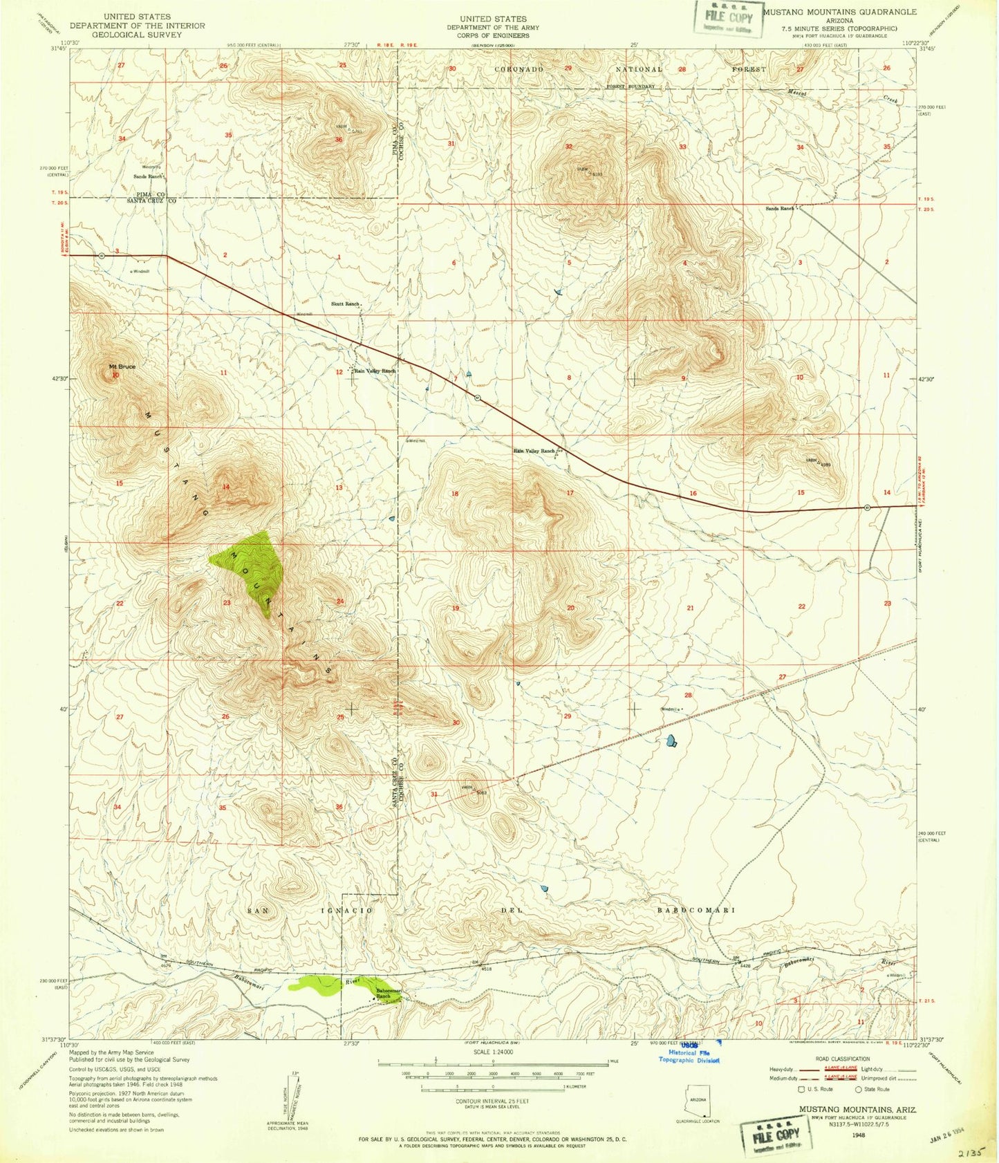Classic USGS Mustang Mountains Arizona 7.5'x7.5' Topo Map Image