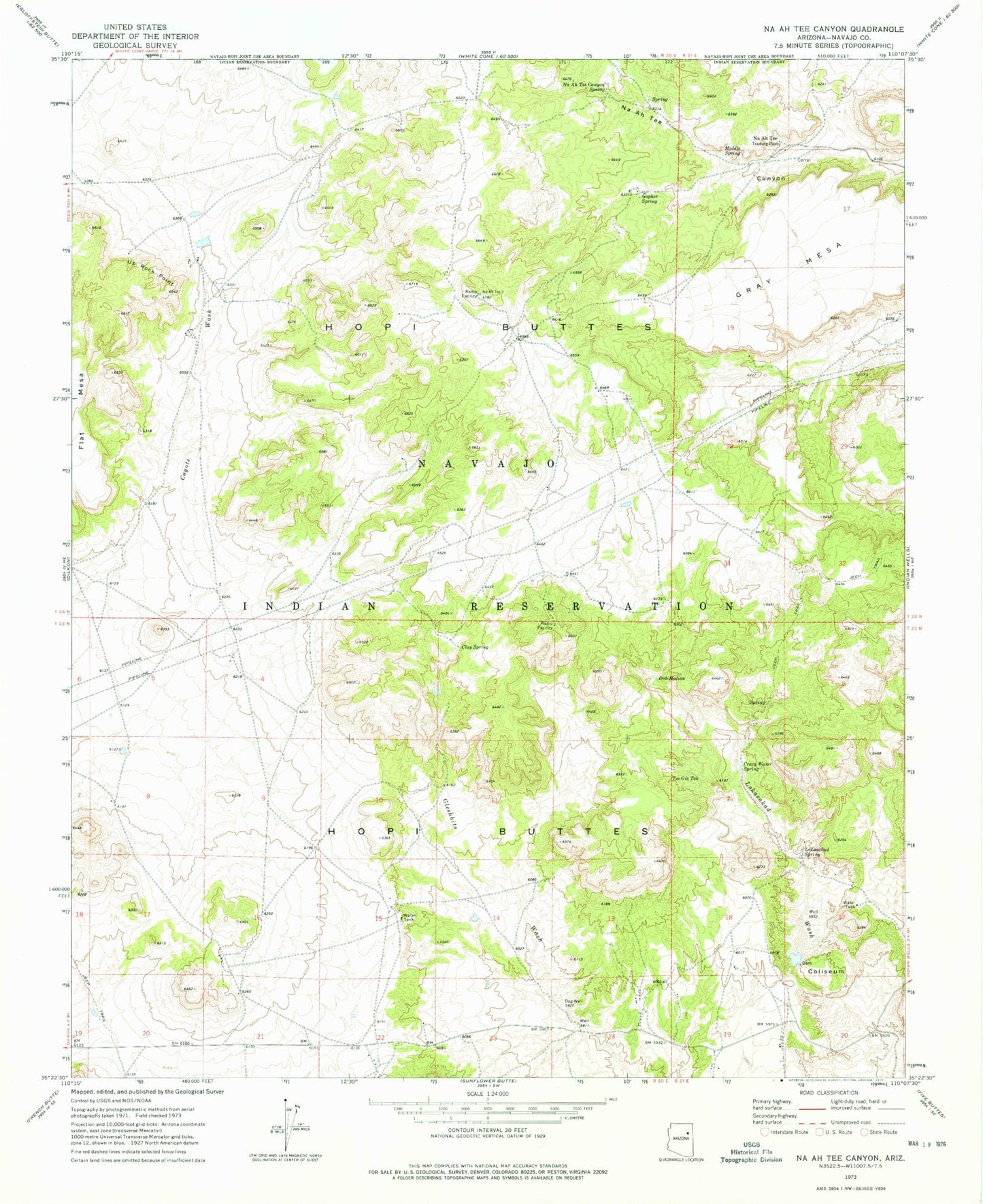 Classic USGS Na Ah Tee Canyon Arizona 7.5'x7.5' Topo Map Image