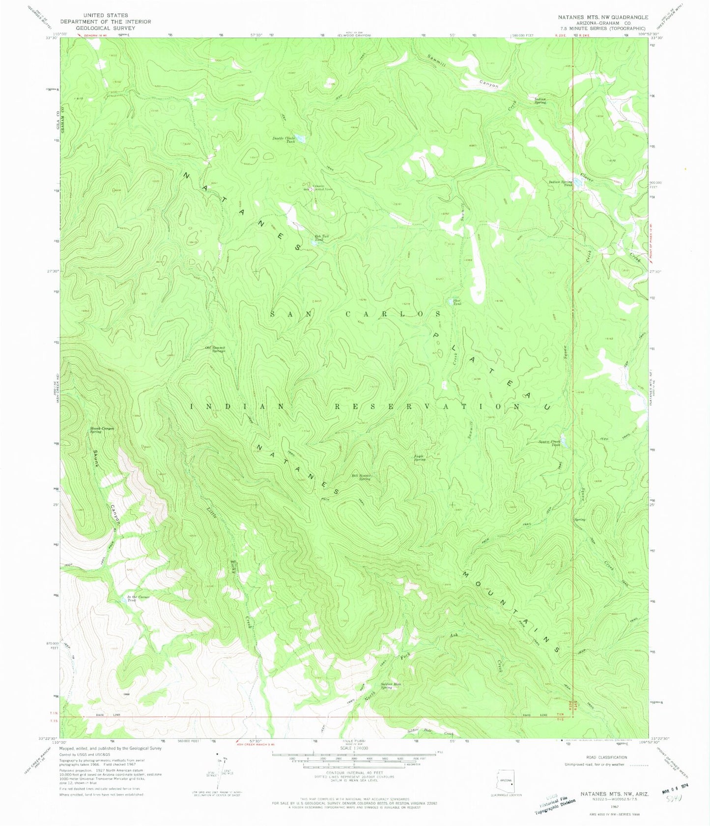 Classic USGS Natanes Mountains NW Arizona 7.5'x7.5' Topo Map Image
