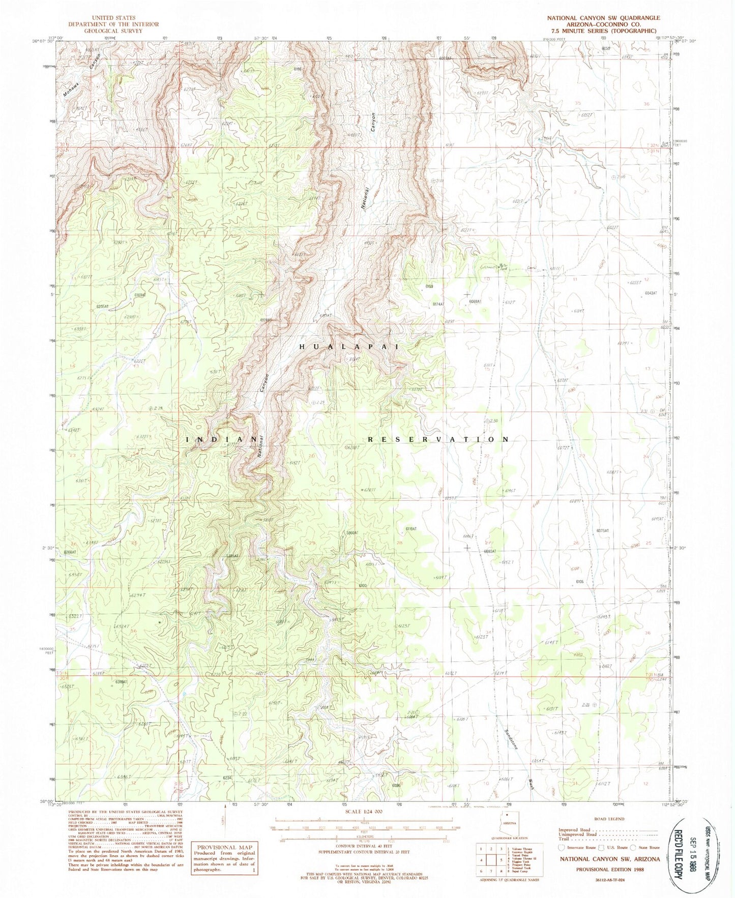 Classic USGS National Canyon SW Arizona 7.5'x7.5' Topo Map Image