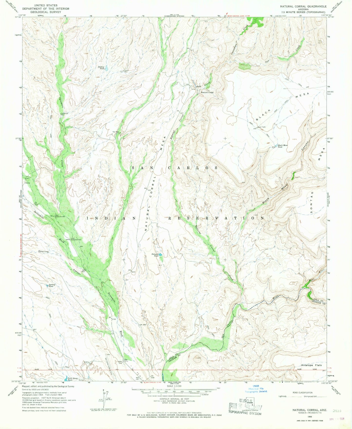 Classic USGS Natural Corral Arizona 7.5'x7.5' Topo Map Image
